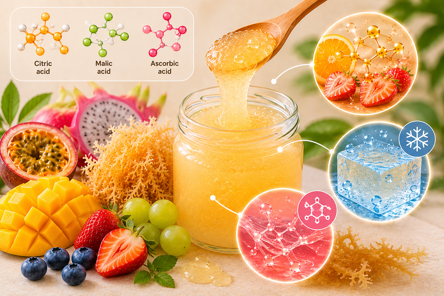Sea moss gel - Acid tự nhiên trong trái cây ảnh hưởng thế nào đến gel?
