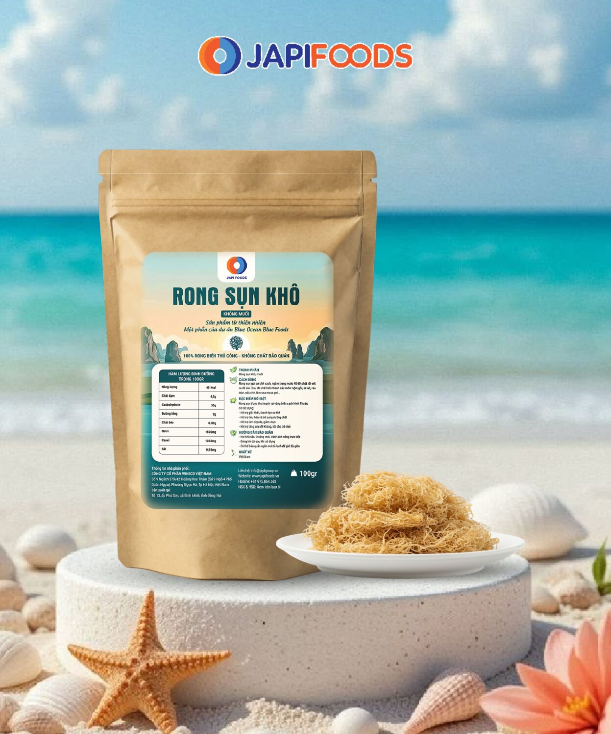 Rong sụn khô không muối 100gr