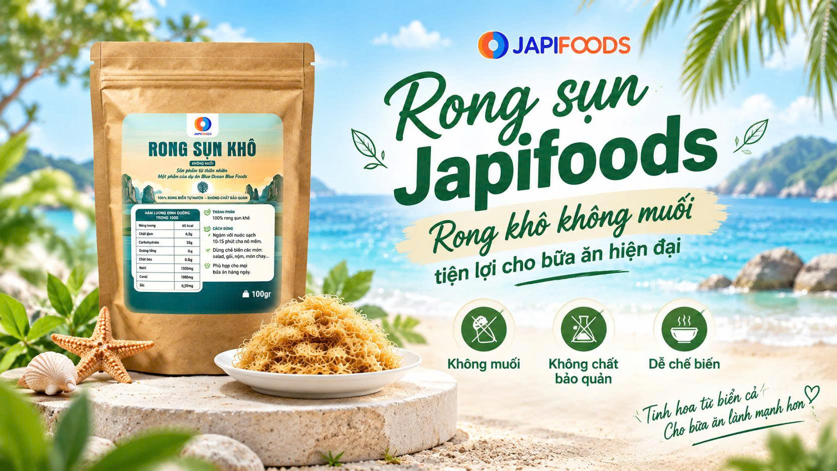 Rong sụn Japifoods: Rong khô không muối, dễ dùng tại nhà