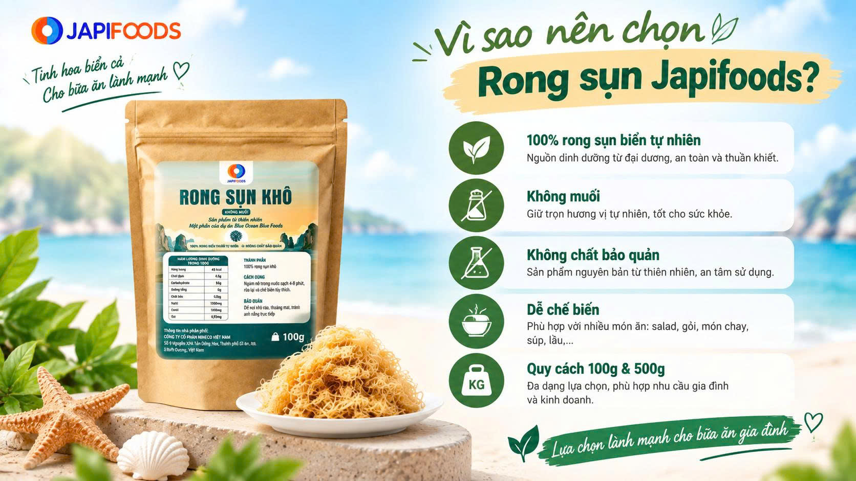 Rong sụn Japifoods: Rong khô không muối, dễ dùng tại nhà