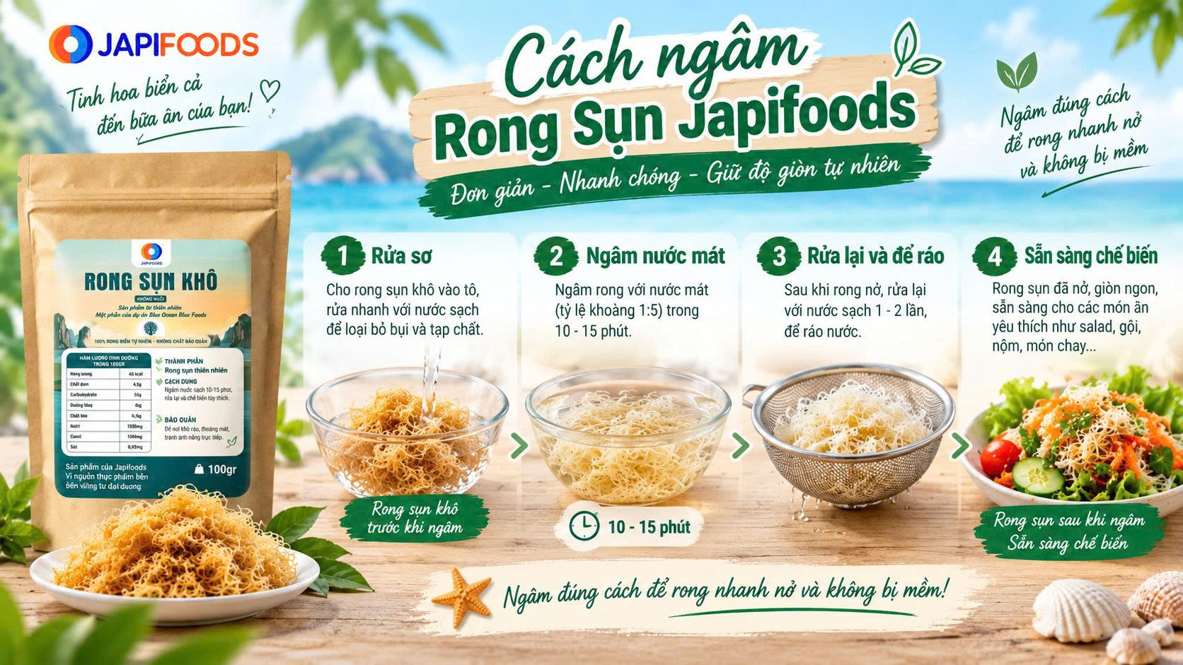Rong sụn Japifoods: Rong khô không muối, dễ dùng tại nhà