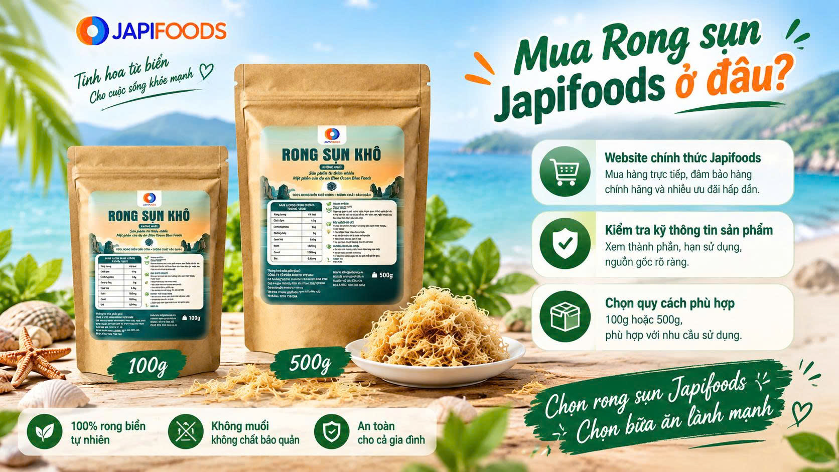 Rong sụn Japifoods: Rong khô không muối, dễ dùng tại nhà