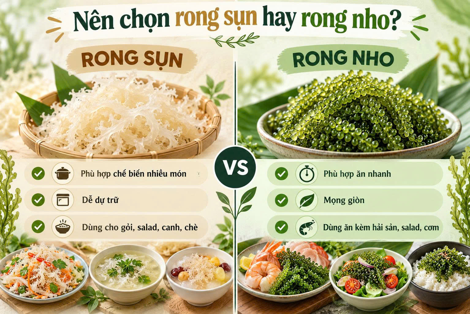Rong sụn và rong nho khác nhau thế nào? Nên chọn loại nào?
