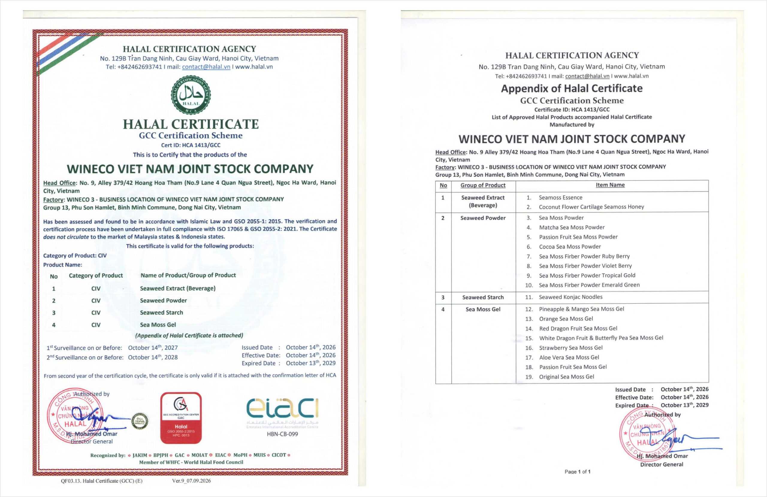 WINECO đạt chứng nhận Halal GCC cho các sản phẩm rong sụn